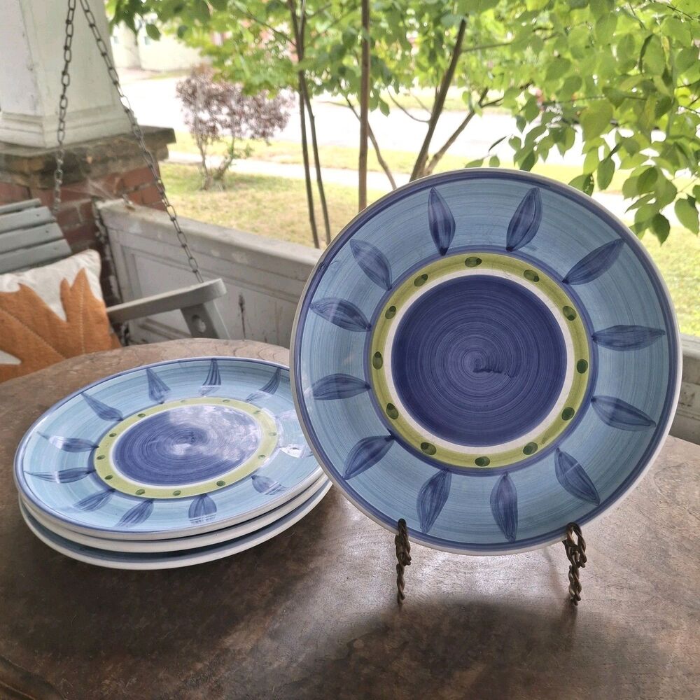 Set of 4 Caleca Blue Moon Dinner Plates 11.5" Made in Italy Blue Green